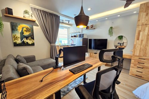 Your new office :) with monitor screen office chair, big table & keyboard provided